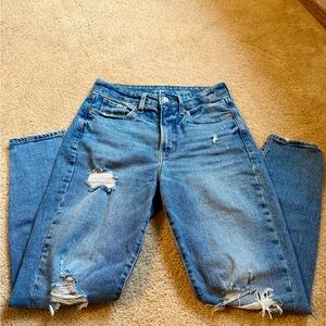 American Eagle Outfitters Blue Distressed Straight Leg Jeans